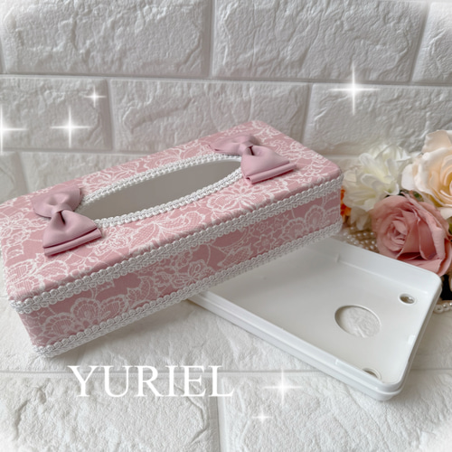 ティッシュボックスケース 見せるインテリア ピンクレース ティッシュ