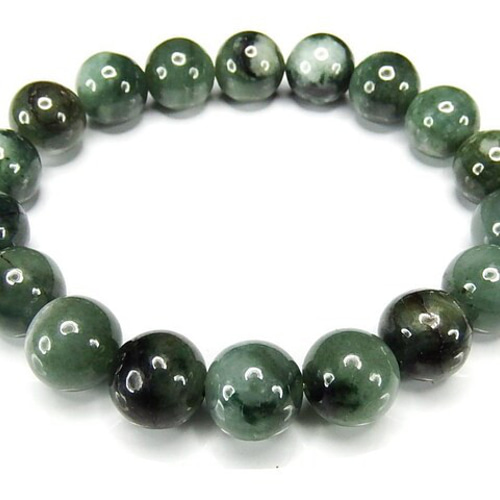 濃い緑柄入り天然ひすい本翡翠10mmブレスレット天然石五徳御守り石街