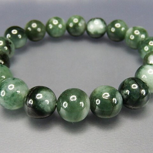 濃い緑柄入り天然ひすい本翡翠10mmブレスレット天然石五徳御守り石街