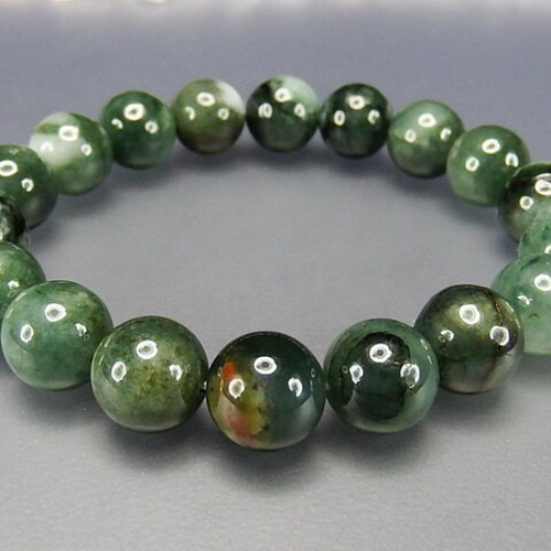 濃い緑柄入り天然ひすい本翡翠10mmブレスレット天然石五徳御守り石街