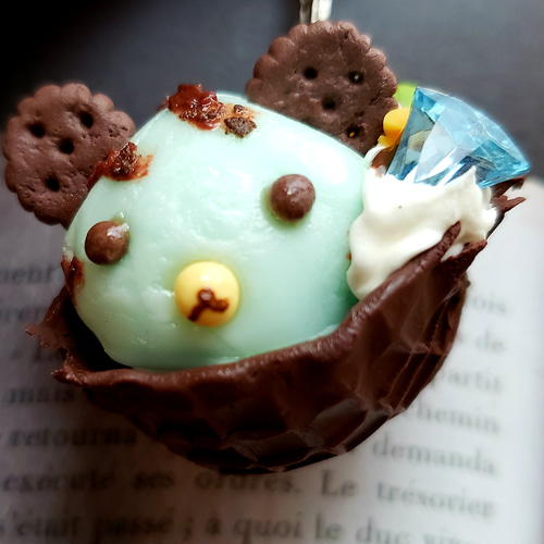 ベルくまちゃん　チョコミントアイス　バッグチャーム　Bell＊Cafe ベルくまちゃん チョコミントアイス バッグチャーム Bell＊Cafe