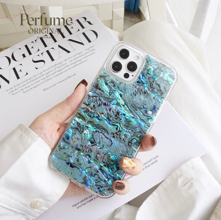 キラキラ天然シェル✨アバロンシェル ブルー 青色 貝殻 オリジナル スマホケース【受注生産】カラフル 夏 海
