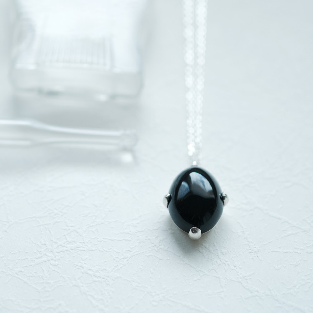大ぶり オニキス ネックレス シルバー925
