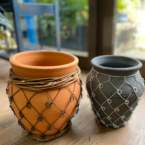 蛸壺風鉢 グレー/茶 2個セット送料無料 一輪挿し・花瓶・花器 花