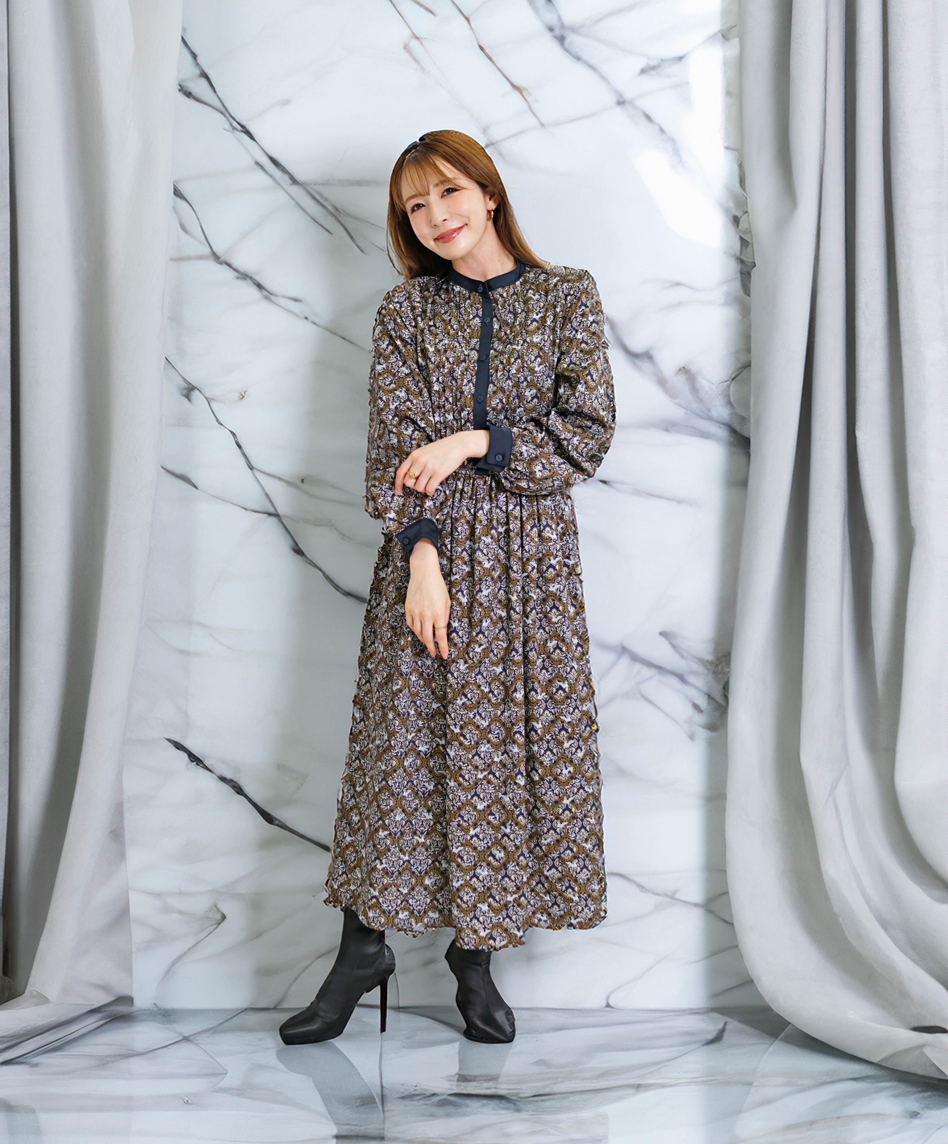 ヴィンテージサテン ワンピース バロック アラベスク柄 バイカラー レトロ きれいめ