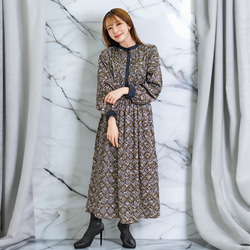 ヴィンテージサテン ワンピース バロック アラベスク柄 バイカラー