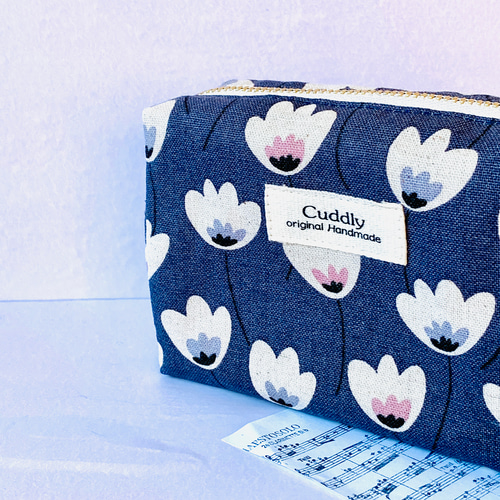 綿麻＊花柄＊ミニスクエアポーチ＊小物入れ＊化粧ポーチ＊ ポーチ