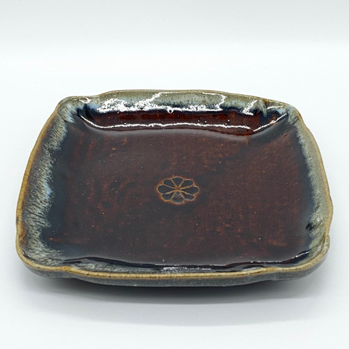 栗色の角皿 【手仕事 民藝 窯元 和 陶器】 中皿 酒津焼 kazu pottery