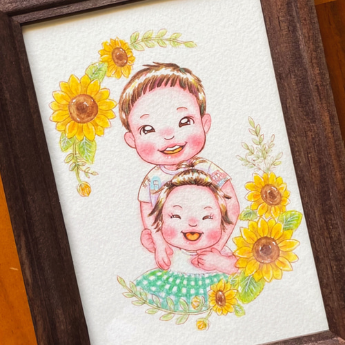✾かわいい✾ミニキャラ風似顔絵イラスト✾額付き✾プチギフト ✾かわいい✾ミニキャラ風似顔絵イラスト✾額付き✾プチギフト
