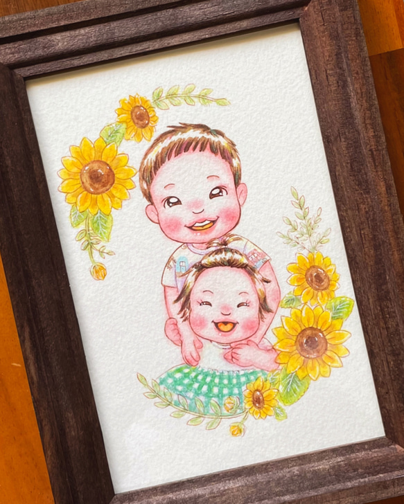 チャンク♡ 似顔絵ギフト制作 ✾かわいい✾ミニキャラ風似顔絵イラスト✾額付き✾プチギフト