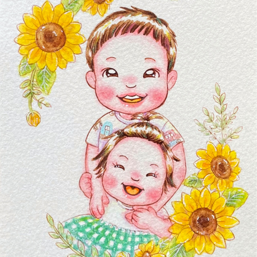 ✾かわいい✾ミニキャラ風似顔絵イラスト✾額付き✾プチギフト
