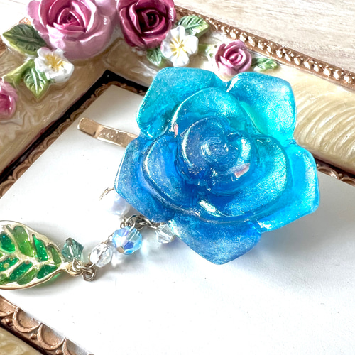 レジン 青薔薇のポニーフックーブルーハワイー ポニーフック