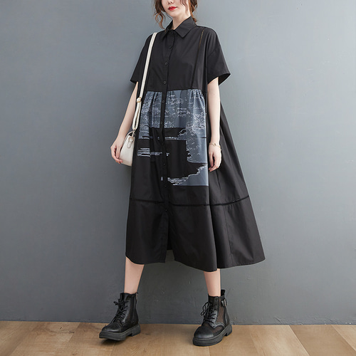 春夏**レディース*カジュアル*体型カバー*プリント柄ゆったり