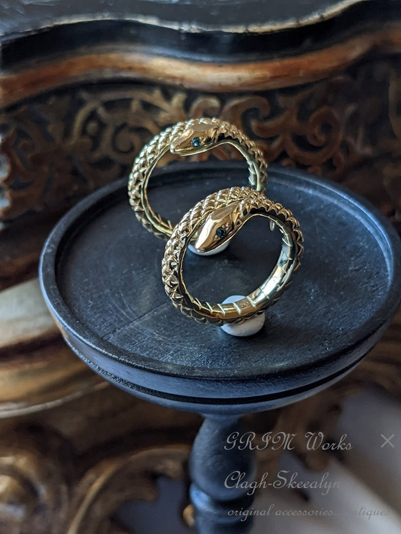 【受注生産】～GRIM Works～｜K18｜Snake　Ring｜スネークリング｜ヘビ｜18金素材｜オッドアイ可能です 13枚目の画像