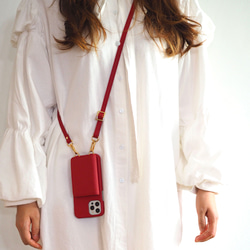 #3 名入れ可｜本革iPhoneショルダーケース（背面収納　スマホショルダー）RED 5枚目の画像