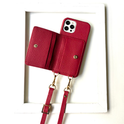 #3 名入れ可｜本革iPhoneショルダーケース（背面収納　スマホショルダー）RED 3枚目の画像