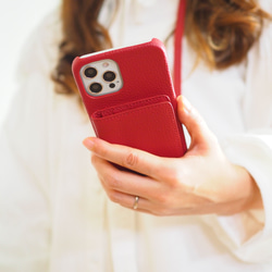 #3 名入れ可｜本革iPhoneショルダーケース（背面収納　スマホショルダー）RED 2枚目の画像