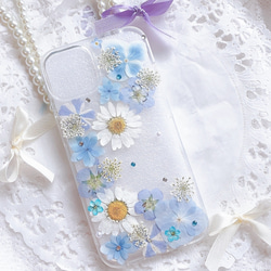 セール❤️全機種♡早発送♡送料無料♡そらいろ押し花のスマホケース♡Google pixel GALAXY AQUOS 1枚目の画像