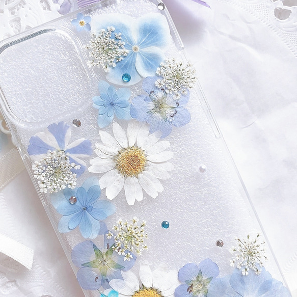 セール❤️全機種♡早発送♡送料無料♡そらいろ押し花のスマホケース♡Google pixel GALAXY AQUOS 2枚目の画像