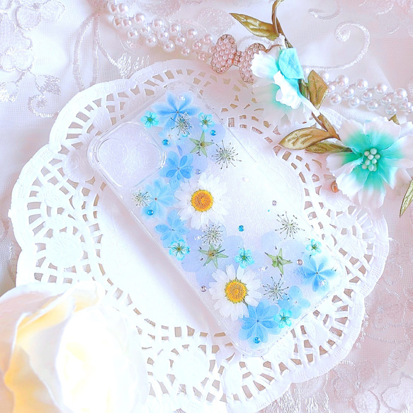 全機種♡早発送♡送料無料♡そらいろ押し花のスマホケース♡Google pixel GALAXY AQUOS 1枚目の画像