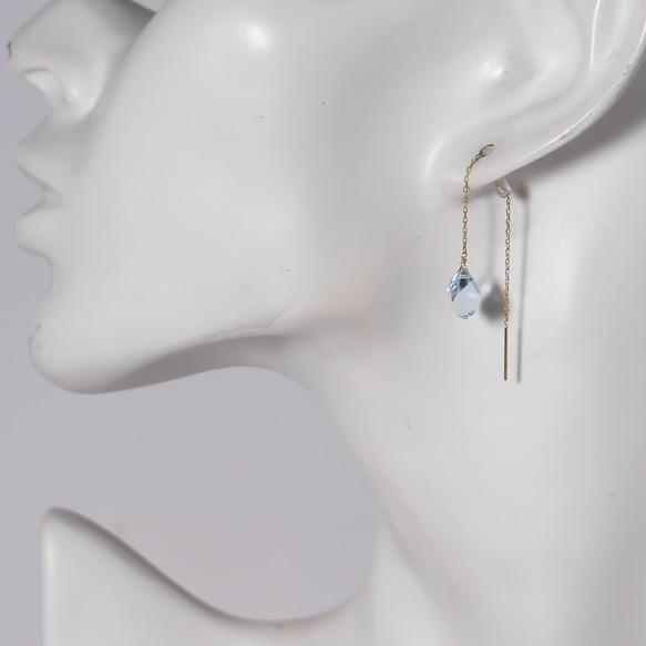 #932C K10YG 實際 4 面扭曲切割藍色托帕石單鏈耳環 第4張的照片