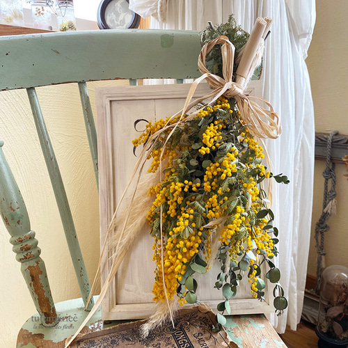 2024 *✲° 春を告げる♥幸せの花ミモザ♥ナチュラルスワッグ *✲° 玄関 スワッグ ミモザ 完成品 送料無料 ミモザスワッグ 春スワッグ 玄関