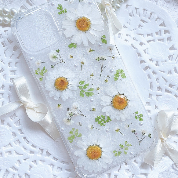 全機種♡早発送♡送料無料♡クリアホワイト押し花のスマホケース♡iPhone GALAXY Android huawei 2枚目の画像