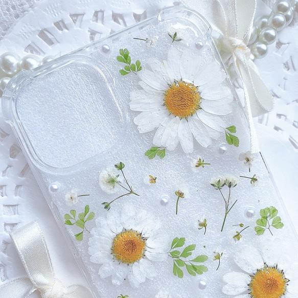 全機種♡早発送♡送料無料♡クリアホワイト押し花のスマホケース♡iPhone GALAXY Android huawei 4枚目の画像