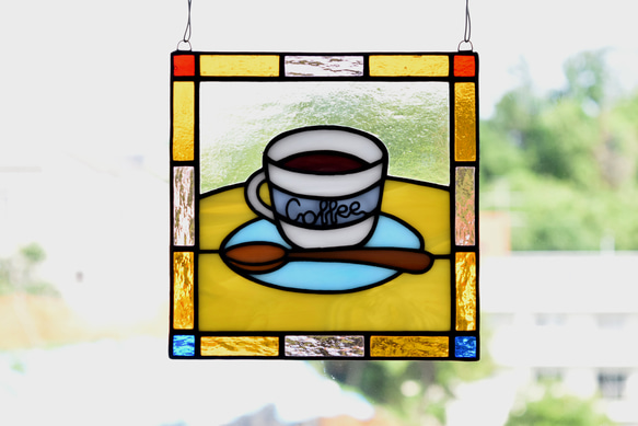 ステンドグラスパネル コーヒー 15cm 6枚目の画像