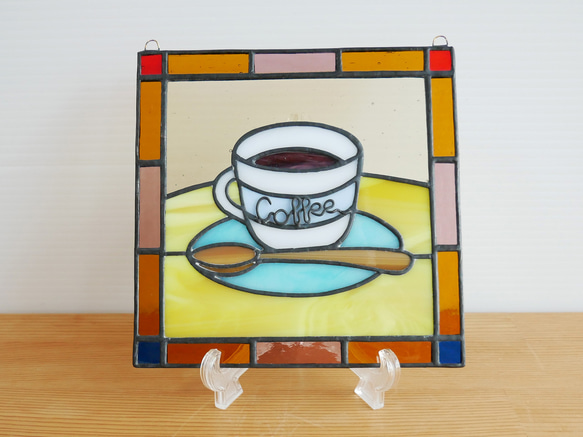 ステンドグラスパネル コーヒー 15cm 2枚目の画像