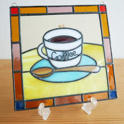 ステンドグラスパネル コーヒー 15cm 4枚目の画像