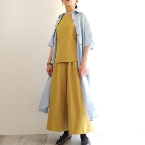 即納】ひまわりみたいなコーデで夏を彩る♪ リネンノースリーブ