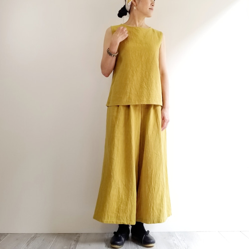 即納】ひまわりみたいなコーデで夏を彩る♪ リネンノースリーブ