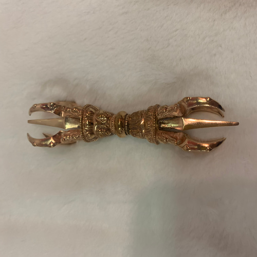 チベット密教法具　練物　金彩　五鈷杵　V　9979 チベット仏教法器 大五鈷杵 金剛杵 真鍮製 vajra 密教法具 24cm その他