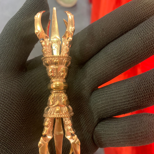 チベット仏教法器 大元憤怒五鈷杵 金剛杵 密教法具 真鍮製 vajra 12cm