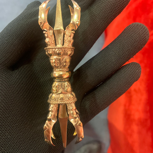 チベット仏教法器 大元憤怒五鈷杵 金剛杵 密教法具 真鍮製 vajra 12cm