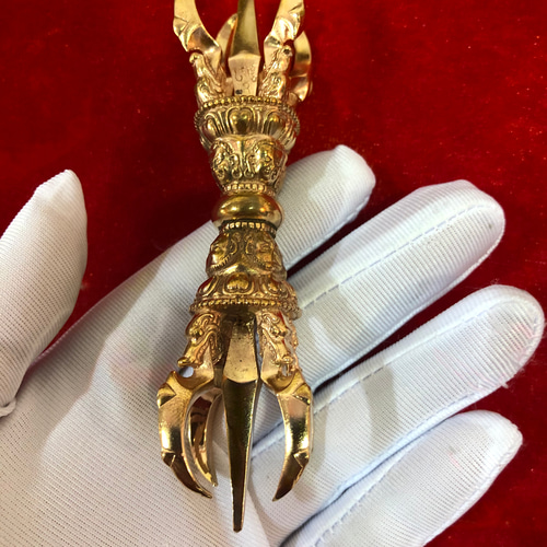 チベット仏教法器 大元憤怒五鈷杵 金剛杵 密教法具 真鍮製 vajra 12cm
