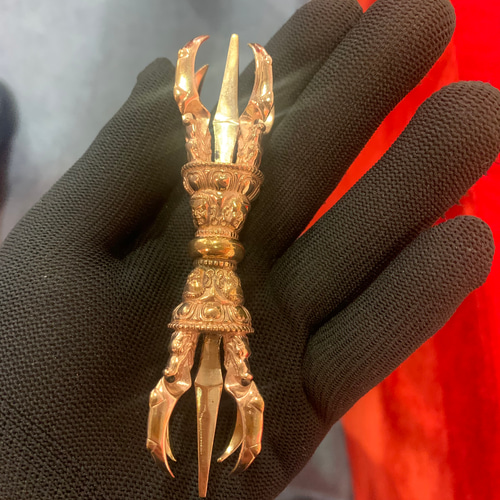 チベット仏教法器 大元憤怒五鈷杵 金剛杵 密教法具 真鍮製 vajra 12cm