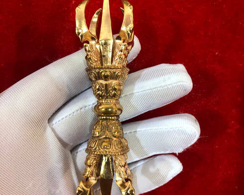 チベット仏教法器 大元憤怒五鈷杵 金剛杵 密教法具 真鍮製 vajra 12cm