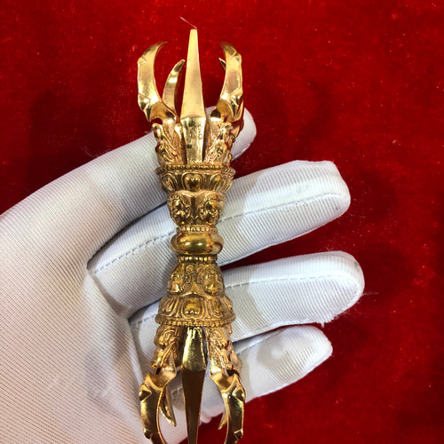 チベット仏教法器 大元憤怒五鈷杵 金剛杵 密教法具 真鍮製 vajra 12cm