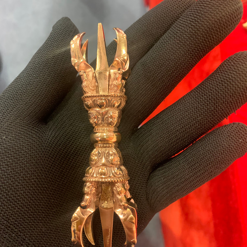 チベット仏教法器 大元憤怒五鈷杵 金剛杵 密教法具 真鍮製 vajra 12cm