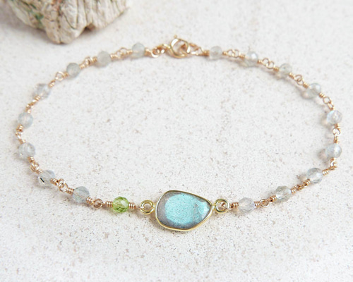 個性派 ペリドット ラブラドライト カレンシルバー ブレスレット ※B91