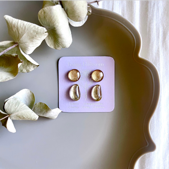 《4点セット》glass beans＆round gold Earrings 1枚目の画像