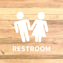 【トイレサイン・トイレマーク】手を繋いでる男女でRESTROOMトイレサインステッカー♪TOILET・RESTROOM 5枚目の画像