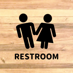 【トイレサイン・トイレマーク】手を繋いでる男女でRESTROOMトイレサインステッカー♪TOILET・RESTROOM 4枚目の画像