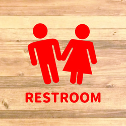 【トイレサイン・トイレマーク】手を繋いでる男女でRESTROOMトイレサインステッカー♪TOILET・RESTROOM 6枚目の画像