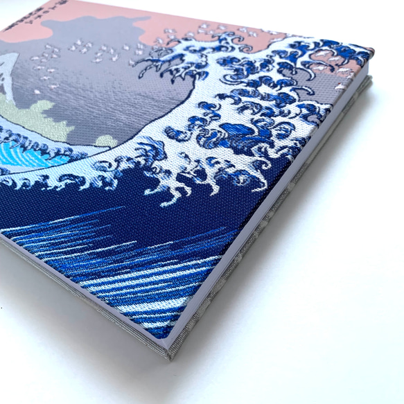 『海上の不二〜富嶽百景』　葛飾北斎御朱印帳　B5サイズ　見開き御朱印帳　Hokusai　金襴生地　額絵織物　布　桐生織物 4枚目の画像