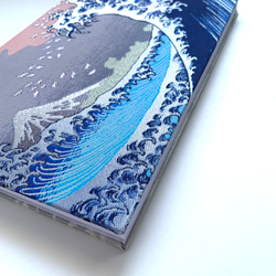 『海上の不二〜富嶽百景』　葛飾北斎御朱印帳　B5サイズ　見開き御朱印帳　Hokusai　金襴生地　額絵織物　布　桐生織物 3枚目の画像