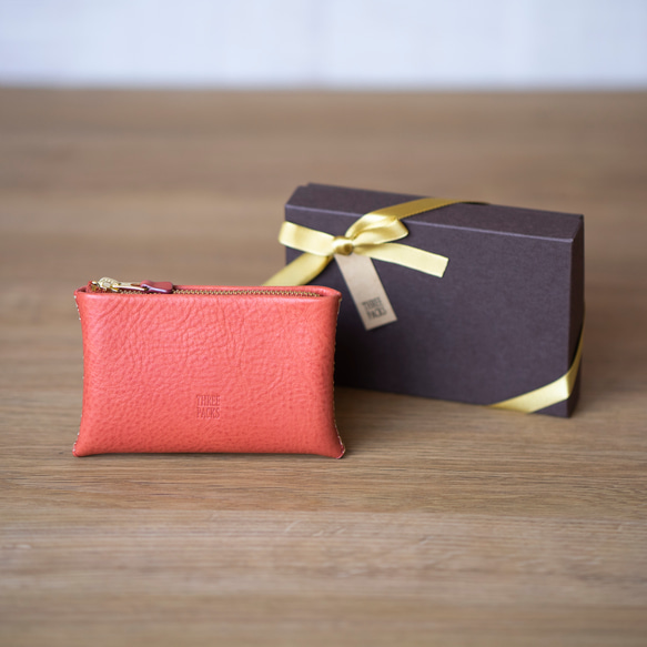 ジグザグ手縫いのミニ財布 (オールドピンク)◆イニシャル刻印・ラッピング無料◆本革◆ギフト 1枚目の画像