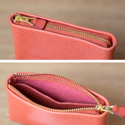 ジグザグ手縫いのミニ財布 (オールドピンク)◆イニシャル刻印・ラッピング無料◆本革◆ギフト 4枚目の画像